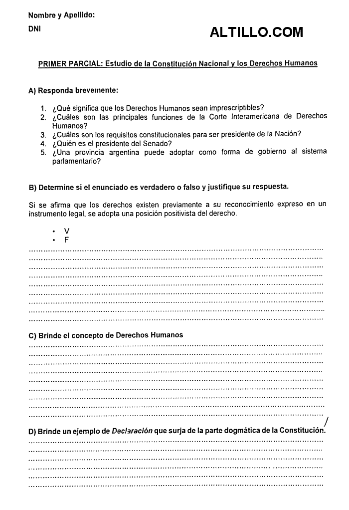 Parcial C Estudio De La Constituci N Nacional Y Los Derechos